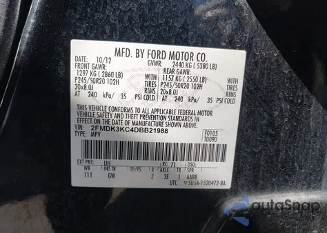 2013 Ford Edge Limited from USA, damaged, VIN 2FMDK3KC4DBB21988